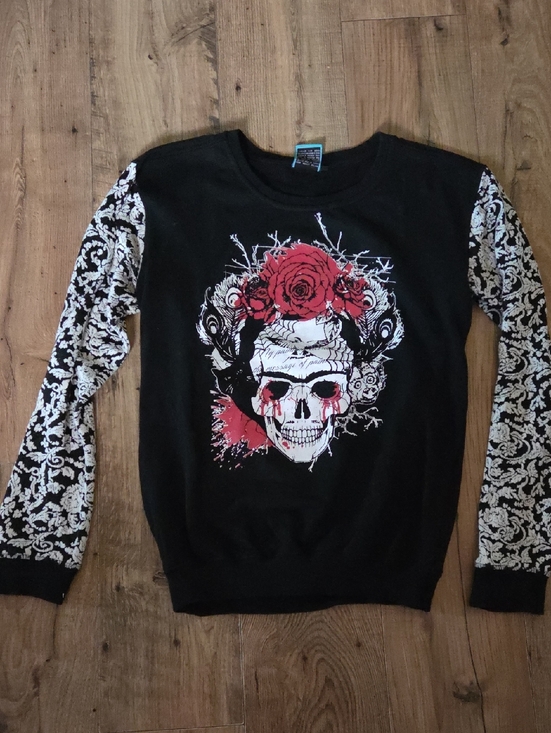 Too Fast Tops - Too Fast | Message of Pain Poem Frida Bleeding Skull Roses Oversize Sweatshirt